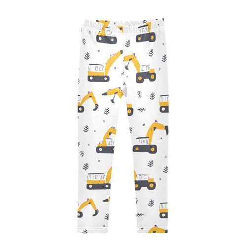 Cartoon Excavator Girls Leggings Ultra Soft Compression Yoga Gym Pants for Kids 4-10T