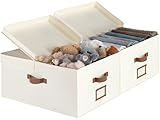 StorageWorks Extra Large Storage Boxes with Double-Open Lid, 55L Fabric Storage Baskets with Divider Board, Clothes Storage Boxes with Lid, Wardrobe Organisers with Handles, Ivory White, 2-Pack