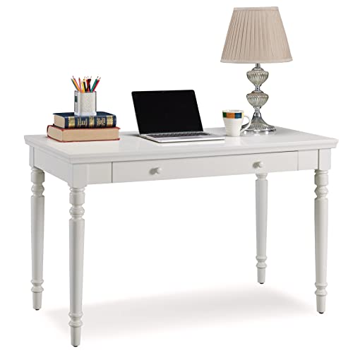 Image of Leick Home Cottage White Turned leg Laptop Desk with Center Drawer, White