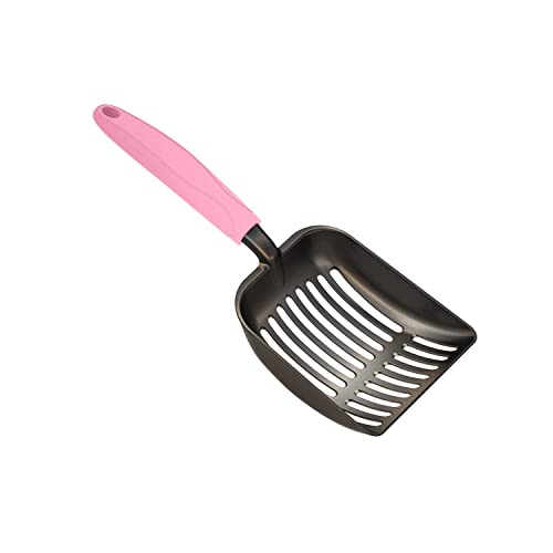WePet Katzenstreuschaufel Aluminium-Siebschaufel Metall Schaufel für Katzen Tiefe Schaufel mit diagonalen Langer Griff Kitten-KOT-Hebeschaufel für Katzenklo Größe M Rosa Griff