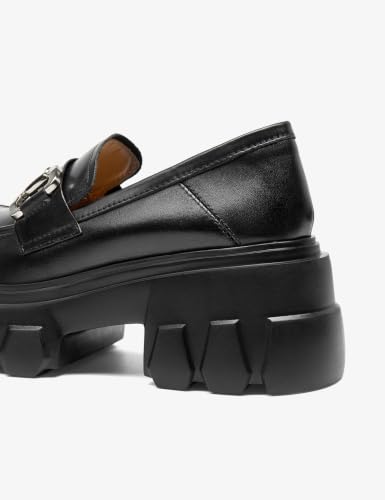 Image of BEAU TODAY Loafers for Women Dressy Leather Chunky Plaform Shoes | Genuine leather, breathable, Non-slip, thick sole business casual shoes