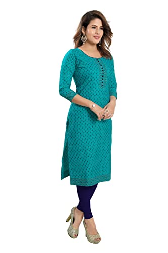 Image of DARIKA Colour Kalamkari Print Kurti for Women in Pine Cotton Plus Size & Small Size.