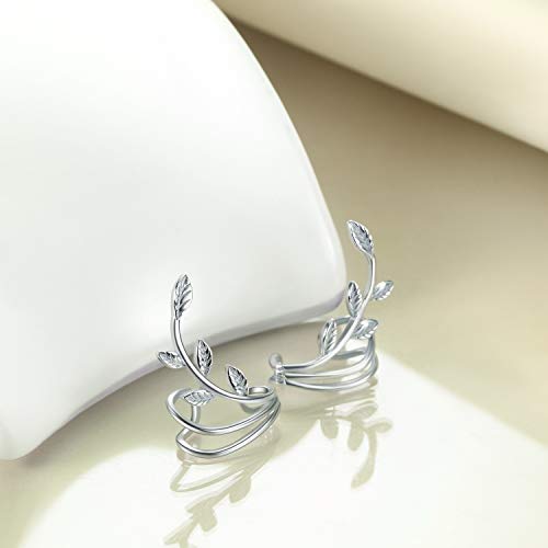 Sterling Silver Leaf Ear Cuff No Piercing Climber Crawler Earrings For Women Big Ear #TOP3