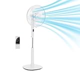Amazon Basics Ventilador de Pie 40 cm, Motor DC, 12 Velocidades con Mando a Distancia, 3 Modos de Brisa, Aspas de Doble Capa, Temporizador, Eficiencia Energética y Motor DC Silencioso (28W), Blanco