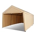 Abba Patio Carport 10×20, Large Portable Garage, All-Season Carport with Roll-up Ventilated Windows and Removable Sidewalls, Waterproof UV Resistant for Cars Vehicles Trucks Boats, 8 Legs, Beige
