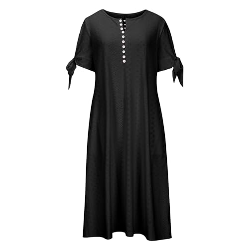 Elegant Summer Dresses for Women 2026 Trendy Tie Short Sleeve Button Down v Neck Eyelet Maxi Long Tshirt Dress