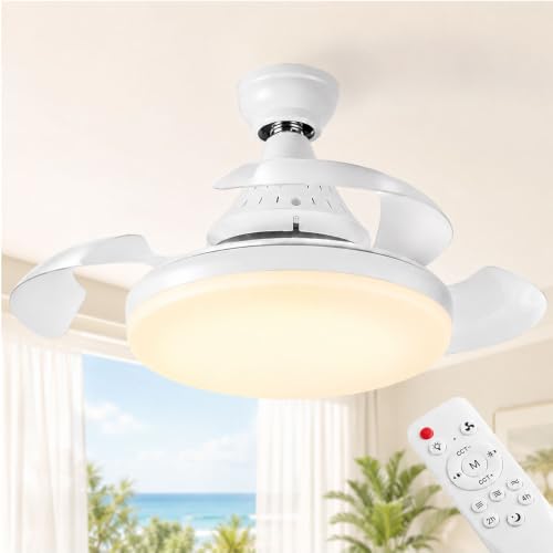 Ventilatore da Soffitto con Luce LED E27 e Telecomando Ventilatore Lampadario 42 cm con 3 Velocità e 3 Colori di Luce Ventilatore da Soffitto Silenzioso con Attacco E27 Universale per Camera Cucina