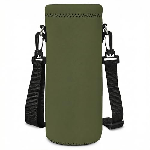 AUPET Water Bottle Bag Carrier,24oz/32oz Insulated Neoprene bottle Sling Holder Case Pouch Cover for 1000ML/750ML Bottles with Shoulder Strap for walking (Dark olive green, 1000ML)