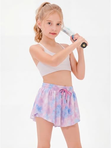 Image of Stelle Girls Flowy Shorts with Pockets Athletic Running Skirt High Waist Butterfly 2 in 1 Sports Short 5-16 Years