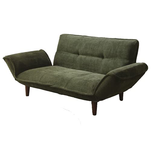 セルタン 日本製 カウチソファー 和楽の極 2人掛け ポケットコイル コーデュロイグリーン 背部肘部14段階リクライニング 高反発 A01p-14段-683GRN