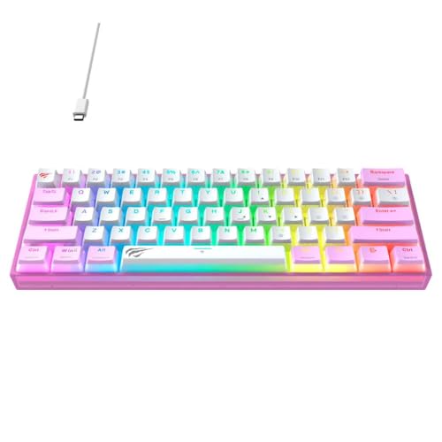 Teclado Mecânico Gamer RGB Havit KB877L Purple/White, Compacto, Teclas Roll-Over, Switch CONTENT Red, Teclas PBT de Duas Cores, Cabo USB-C Destacável