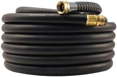 WiseFlow Garden Hose 50FT x 3/4", Heavy Duty Rubber Hose, Water Hose with Five Layered Braiding, Male Female Fittings, 1000PSI Burst, 300PSI Working (Black) - Thumbnail 2
