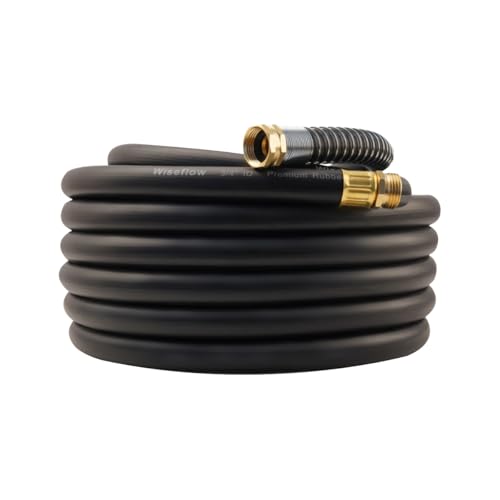 Wiseflow Garden Hose 50FT x 3/4 Heavy Duty Rubber Hose Water Hose with Five Layered Braiding Male Female Fittings 1200PSI Burst 300PSI Working for Yard Car Wash Pets (Black)