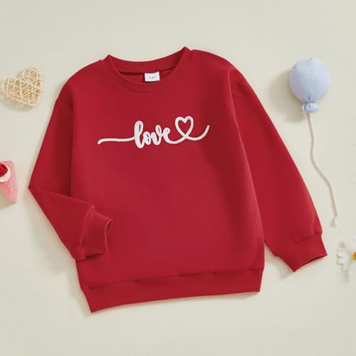 Toddler Boy Girl Valentines Day Shirt Letter Embroidery Sweatshirt Long Sleeve Pullover Tops Kids Valentines Outfits3