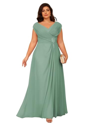 Image of Clothfun Simple V Neck Mother of The Bride Dresses Lace Appliques Chiffon Sleeveless Mother of The Groom Dress CYN014