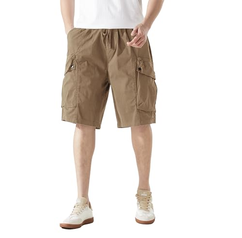 Men's Cargo Shorts Casual Work Shorts with Pockets, Elastic Waist & Drawstring, Relaxed Fit Cotton Utility2
