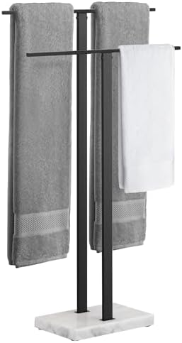 KES Free Standing Towel Rail with Marble Base, Black Towel Rack Freestanding for Bathroom SUS304 Stainless Steel 2 Tiers Towel Stand, BTH217-BK