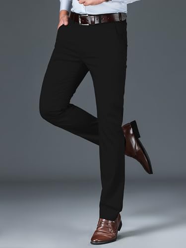 Image of AVANOVA Men's Light Grey Solid Trousers Light Business Style Slightly Stretch Straight Leg Pants for Outdoor Casual Daily (Trouser 127)