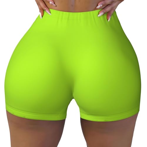 Lime Workout Biker Running Gym Yoga Shorts for Women Tummy Control Booty Spandex