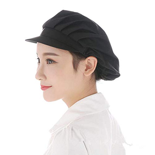Wijider Gorro Cocinero 1Pcs Hombres Mujeres Cocinero Cocina Chef Gorro Elástico Uniforme A Prueba de Polvo Camarero Taller Resturant Panadería Catering Sombrero Full Cloth Black