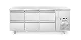 HENDI Kühltisch, mit 6 Schubladen, Temperaturbereich: 0° bis 8°C, automatische Abtauung, Polyurethanschaum-Isolierung, Kühlschrank, 420L, 230V/400W, 1795x700x(H)879mm, Edelstahl