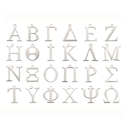 Breloques alphabet grec en acier inoxydable 304 couleur argent pour création bijoux DIY