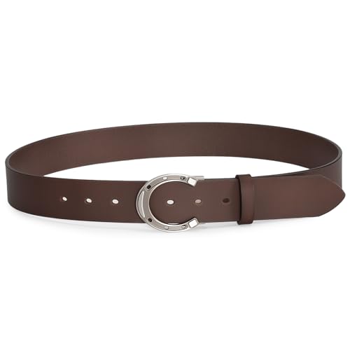 Lucky Horseshoe Leather Belt for Men & Women - 1.5 Inch Genuine Leather Casual Belt with Metal Buckle