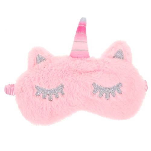 FOMIYES Pink Unicorn Eye Mask Soft Plush Fluffy Night Blindfold for Comfortable Sleep Travel Naps Lightweight No Eye Pressure Strap for All Head