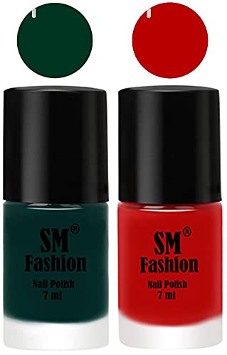Image of Long Lasting Nail Polish | Nail Paint Combo 7 ml Each) - Set of 2 Dark Green-Red