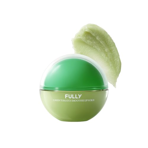 FULLY Green Tomato Smoothie Sugar Lip Scrub, Gentle Lip Exfoliator with Organic Sugar & Tomato Seed Oil for Smooth, Hydrated Lips, Vegan Daily Lip Polish for Dry, Flaky Lips, Korean Skincare, 12g