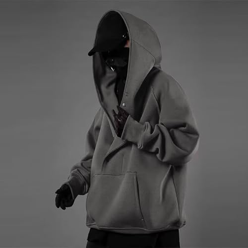 Men's Retro High Neck Hoodie Sweatshirt Loose Fit Streetwear Hip Hop Pullover Casual Long Sleeve Hooded Jacket3