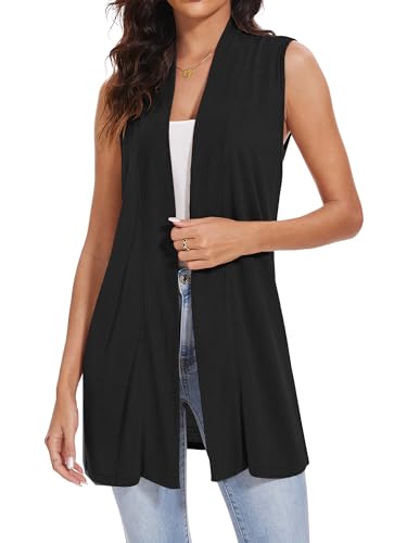 Women's Long Knit Cardigan Vest Sleeveless Open Front Draped Duster Vest Casual2