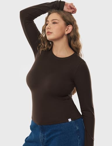 Image of Women's Merino Wool Blend Shirts Long Sleeve Tops Crew Neck Fitted Basic Tee Cozy Embrace Collection