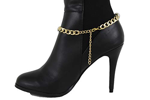 Tfj Women Western Fashion Anklet Boot Chains Bracelet Gold Metal Bling Ring Beads Round Shoe Charm #TOP1