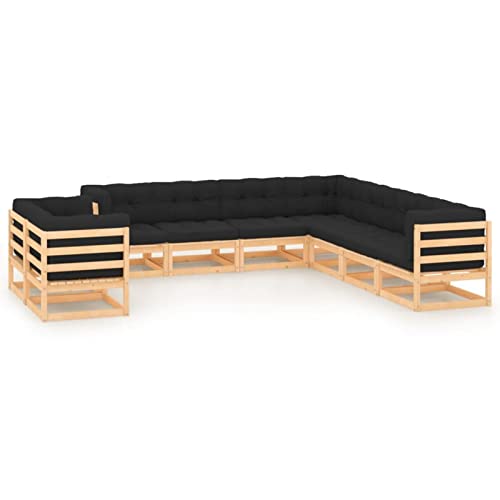 Snsowed Muebles de jardín 9 Piezas, Muebles Jardin Exterior, Set De Jardin Exterior, Conjunto Mueble Jardin, Muebles De Exterior Jardin, Cojines Gris Antracita Madera Pino