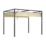 BIRCHTREE Steel Frame Pergola Gazebo 180g PE Polyester UV-Resistant Backyard Garden Sun Shade Roof Shelter Porch Awning Retractable Slide Canopy Outdoor Grape Trellis Patio 3X2M Beige