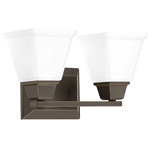 Progress Lighting Clifton Heights Collection 2-Light Etched Glass Craftsman Bath Vanity Light Antique Bronze, 8.38x14.25x14.25 by Progress Lighting - Used condition - US$21.45
