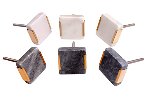 Nacnic Set of 6 Square Stone knobs. 40 mm, Blue and White Squares
