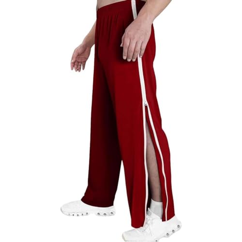 ASIYAN Reha Hose Herren Damen Seitlich Zu Öffnen M-3XL, Jogginghose Herren, Lange Trainingshose, Sporthose Mit Eingrifftaschen, Jogginganzughose Für Freizeit, Sport & Fitness(Rouge,XL)