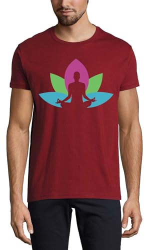 T-shirt en coton Lotus Style bordeaux pour homme adepte de méditation
