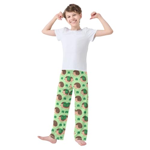Hedgehog Cute Clover Pattern Pajama Pants Lounge Sleep Pants Elastic Waist Long Pajama Bottoms with Pockets for 6-14 Years3