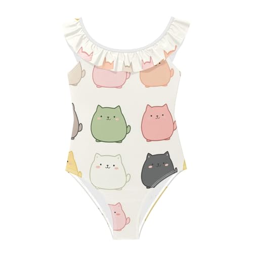 Bañador de niña para playa y piscina con lindos dibujos de gatos pastel