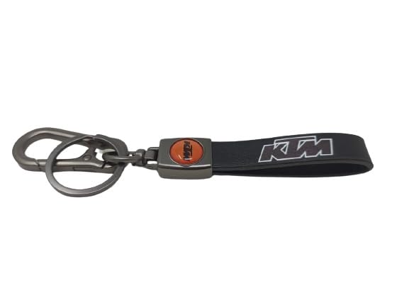 Image of Catchy Premium Leather & Metal Bikes Stainless Steel Locking Hook Antirust Keychain Unique Stylish Look For Men /Women Keyring for I Ktm /Rc Duke 250 Duke 390 (No 1) (Orange)