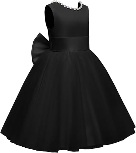 Girls Flower Dress First Communion Bow Elegant Short Satin Puffy Princess Dresses for Weddingg Birthday Short Sleeveless2