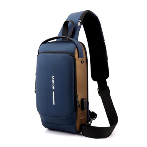 Auricz Bag, New Carbon Fiber Streamline Anti-Theft Sling Bag, USB Sports Crossbody Waterproof Shoulder Backpack(Blue Gold)