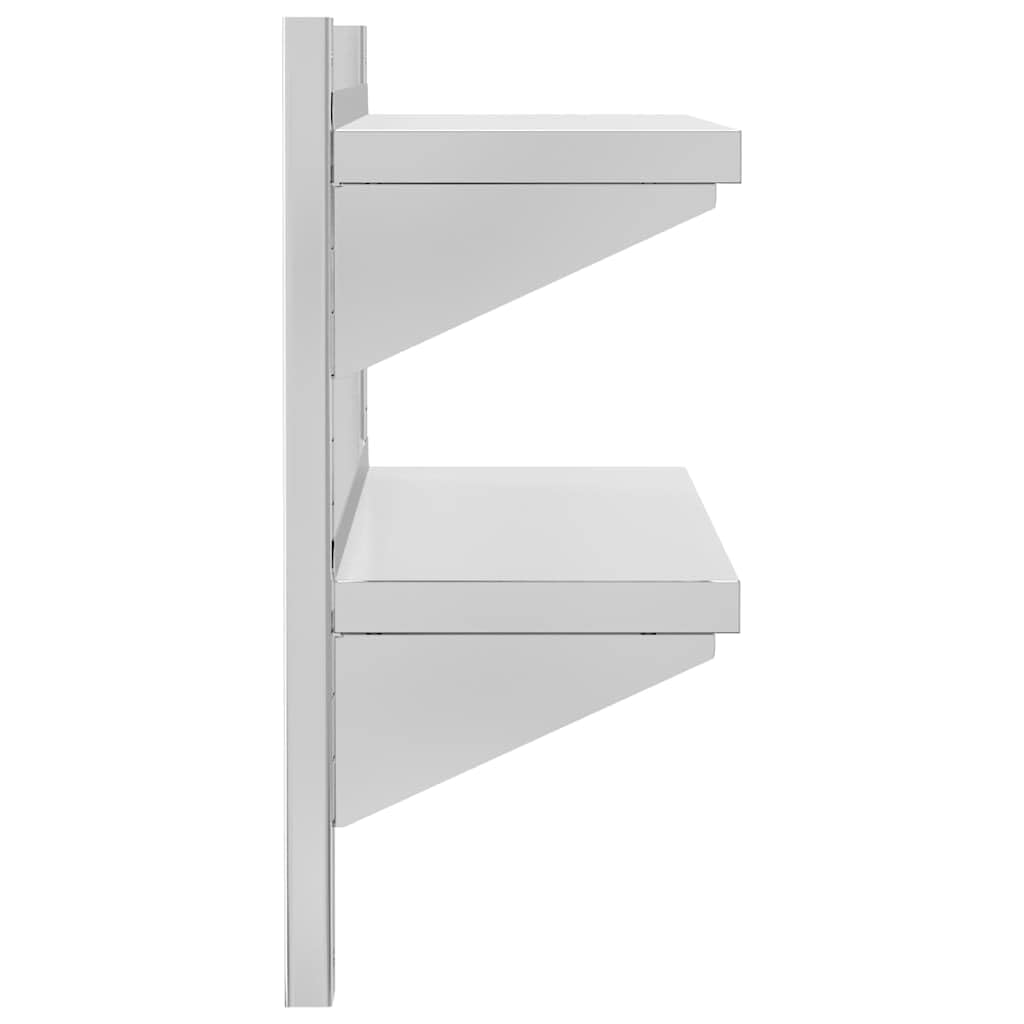 Estantería de pared con 2 estantes, 75 x 23,5 x 60 cm, acero inoxidable plateado, para gastronomía y hogar, estantería flotante resistente con borde y soportes de pared, bordo de pared para