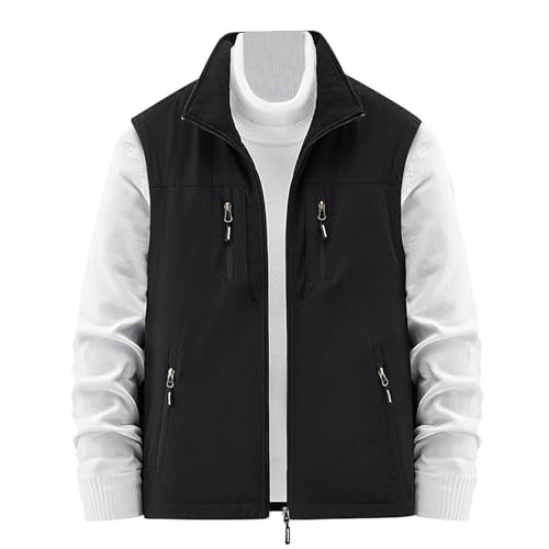 Chaleco para hombre cálido con cuello vuelto para protegerse del frío y viento negro L