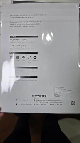 Sunnyscopa Printable Temporary Tattoo Paper for INKJET printer - US LETTER SIZE 8.5