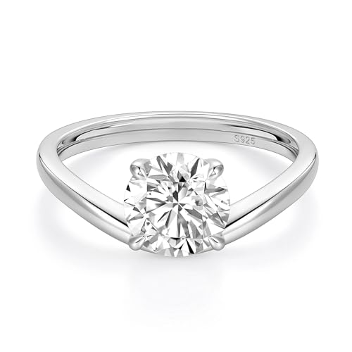 EAMTI 2CT 925 Sterling Silver Engagement Rings for Women Round Cut CZ Bands Solitaire Cubic Zirconia Curved Wedding Promise Rings for Her Size 9