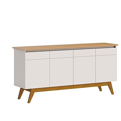 Buffet Classic Imcal 66433 Off White Nature 4 Portas Pé de Madeir...